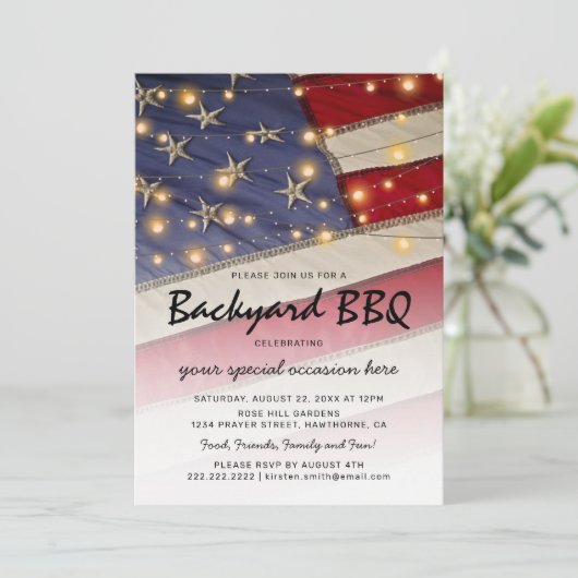 Invitation BBQ patriotique | Barbecue de jardin drapeau USA (Debout devant)