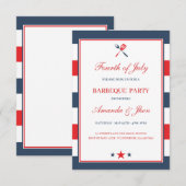 Invitation BBQ Patriotique Rouge Blanc Bleu 4 juillet (Devant / Derrière)