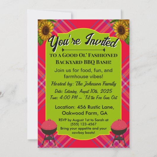 Invitation BBQ Pays - Plaid Grill Thème Rustique (Devant)