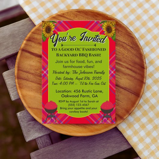 Invitation BBQ Pays - Plaid Grill Thème Rustique