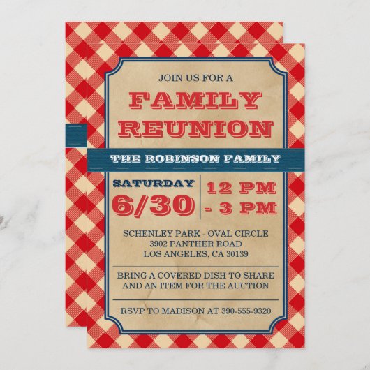 Invitation BBQ Pique-nique Rustique Famille Réunion Invitatio (Devant / Derrière)