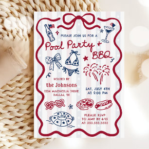 Invitation BBQ & Piscine Party du 4 juillet d'été