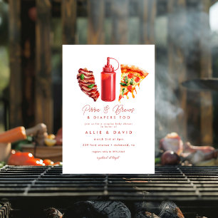 Invitation BBQ Pizza genre baby shower naturel