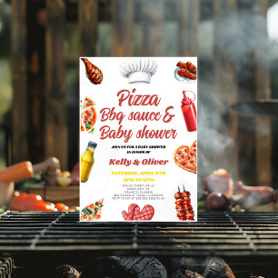 Invitation BBQ Pizza genre baby shower naturel