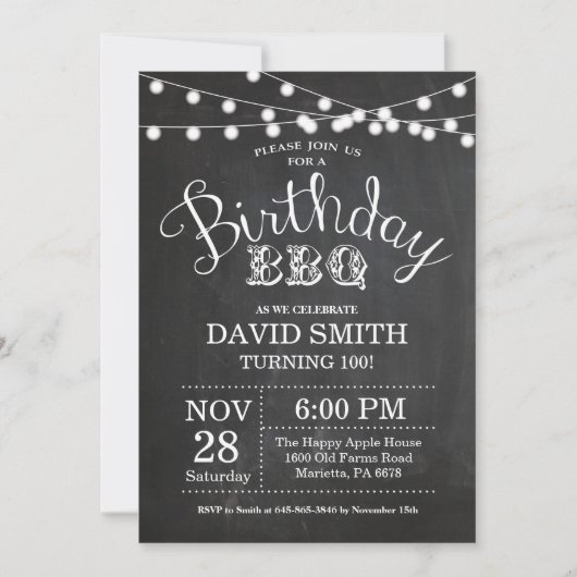 Invitation BBQ pour anniversaire Tableau noir pour (Devant)