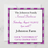 Invitation BBQ pourpre de nappe de guingan (Dos)