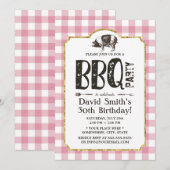 Invitation BBQ rôti de porc fête d'anniversaire Pink Plaid (Devant / Derrière)