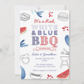 Invitation BBQ Rouge Blanc Bleu Couples Douche Dîner De Répét (Devant)