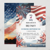Invitation Bbq Rouge Blanc Bleu Usa Drapeau 4 juillet (Devant / Derrière)