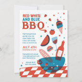 Invitation BBQ rouge, blanc et bleu du 4 juillet (Devant)