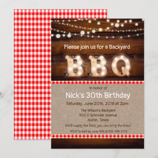 Invitation BBQ rustique de jardin pour tout âge (Devant / Derrière)