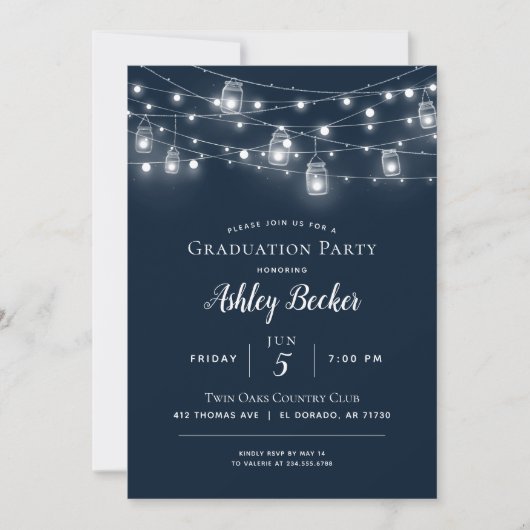 Invitation BBQ Rustique String Lights Graduation Party (Devant)