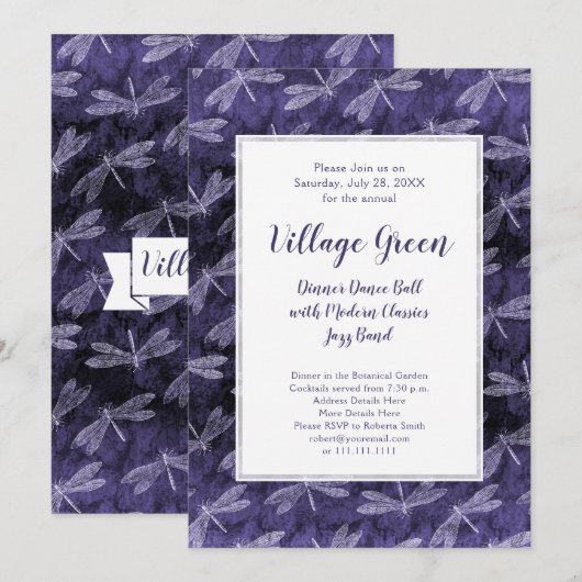 Invitation BBQ Soirée Élégante aux libellules violettes (Devant / Derrière)