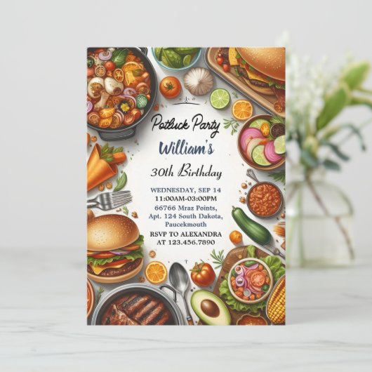 Invitation Bbq Taco Chef Soup Potluck Party 30e anniversaire (Debout devant)