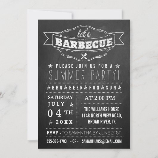 Invitation BBQ ! Typographie de tableau noir Soirée d'été (Devant)