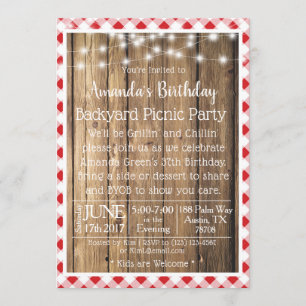 Invitation BBQ Wood Russe Red En vichy