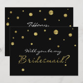 Invitation BE MON BRIDESMAID Parties scintillant Black & Gold (Devant / Derrière)