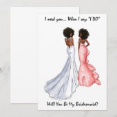 Invitation Be My Bridesmaid Card - African American - Afro (Devant / Derrière)
