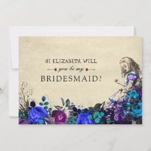 Invitation Be My Bridesmaid Floral Dark Alice in Wonderland