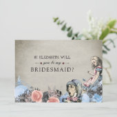 Invitation Be My Bridesmaid Floral Dusty Alice in Wonderland (Debout devant)