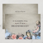 Invitation Be My Bridesmaid Floral Dusty Alice in Wonderland (Devant / Derrière)