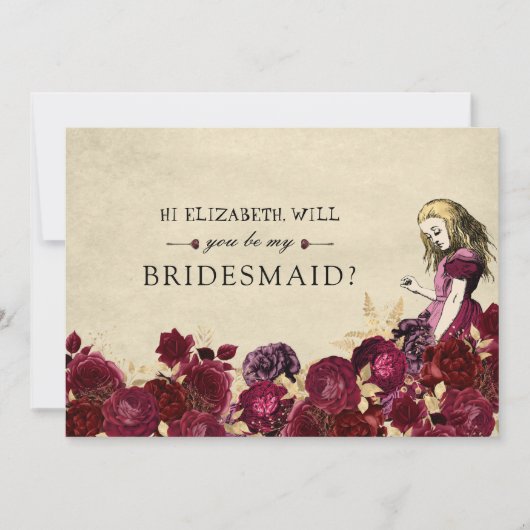 Invitation Be My Bridesmaid Floral Red Alice in Wonderland (Devant)