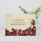 Invitation Be My Bridesmaid Floral Red Alice in Wonderland (Debout devant)