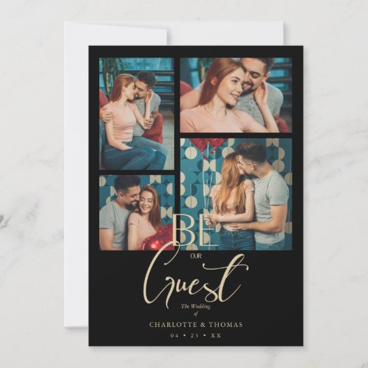 Invitation Be our Guest Quote Black Fancy Wedding 4 Photos (Devant)