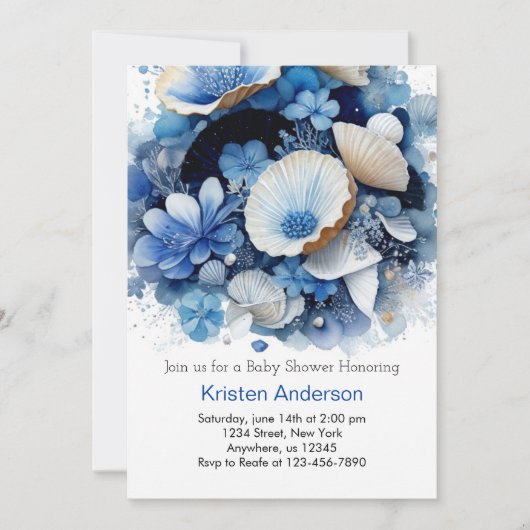 Invitation Beach Adventure Sea Shell Boy Baby shower (Devant)