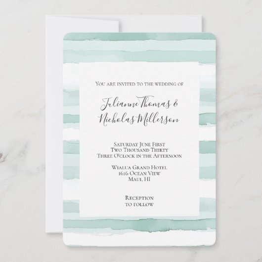 Invitation Beach Aqua Mint Stripes Mariage (Devant)