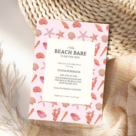 Invitation Beach Babe Coastal Seashell Baby shower d'été