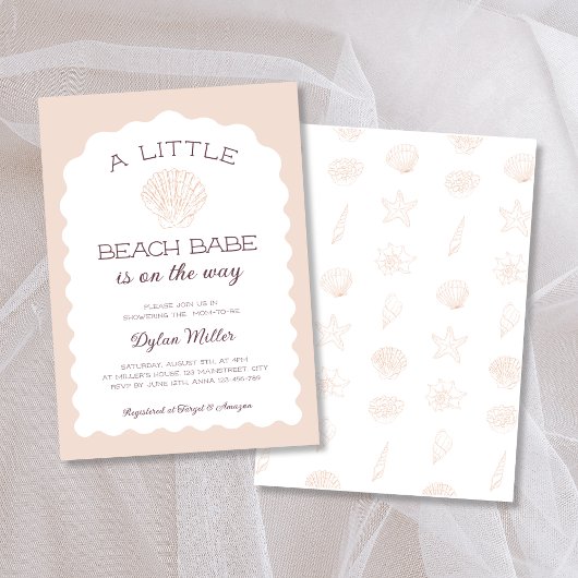 Invitation Beach Babe Seashell Girl Baby shower