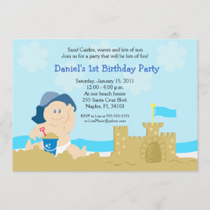 Invitation Beach Baby Sand Castle Boy Anniversaire fête 5x7
