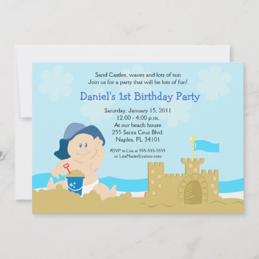 Invitation Beach Baby Sand Castle Boy Anniversaire fête 5x7 (Devant)