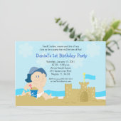 Invitation Beach Baby Sand Castle Boy Anniversaire fête 5x7 (Debout devant)