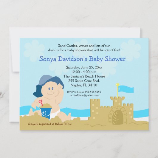 Invitation Beach Baby Sand Castle Boy Baby shower 5x7 (Devant)