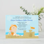 Invitation Beach Baby Sand Castle Orange Baby shower 5x7 (Debout devant)