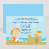 Invitation Beach Baby Sand Castle Orange Baby shower 5x7 (Devant / Derrière)