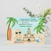 Invitation Beach Baby Sandcastle and Surfboard Baby shower (Debout devant)