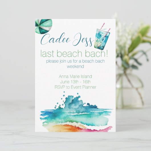 Invitation Beach Bach Party (Debout devant)