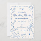 Invitation Beach Bachelorette | Bleu | Tiré à la main (Devant)