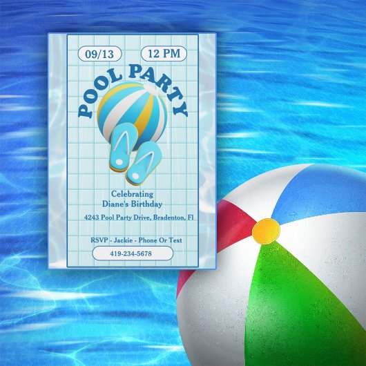 Invitation Beach Ball Et Flip Flops Piscine Anniversaire