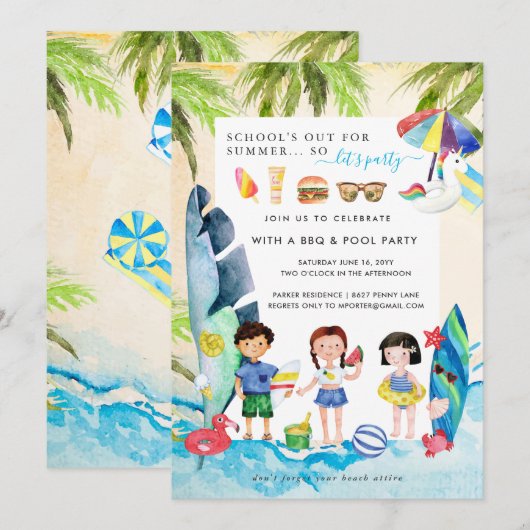Invitation Beach Bash | Soirée d'été Écoles Fermées (Devant / Derrière)