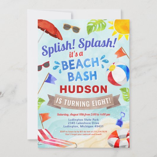 Invitation Beach Bash Summer Boy Fête d'anniversaire (Devant)