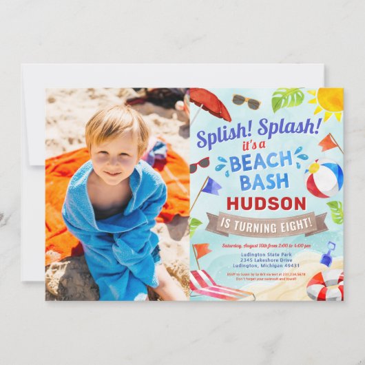 Invitation Beach Bash Summer Boy Photo Anniversaire (Devant)