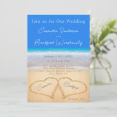 Invitation Beach Blue 2 Coeurs dans le Mariage de sable (Debout devant)