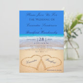 Invitation Beach Blue 2 Coeurs dans le Mariage de sable (Debout devant)