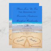 Invitation Beach Blue 2 Coeurs dans le Mariage de sable (Devant / Derrière)
