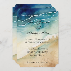 Invitation Beach Blue Ocean Sand Mariage