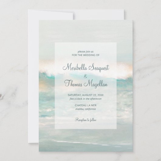 Invitation Beach Blue Ocean Waves Mariage (Devant)
